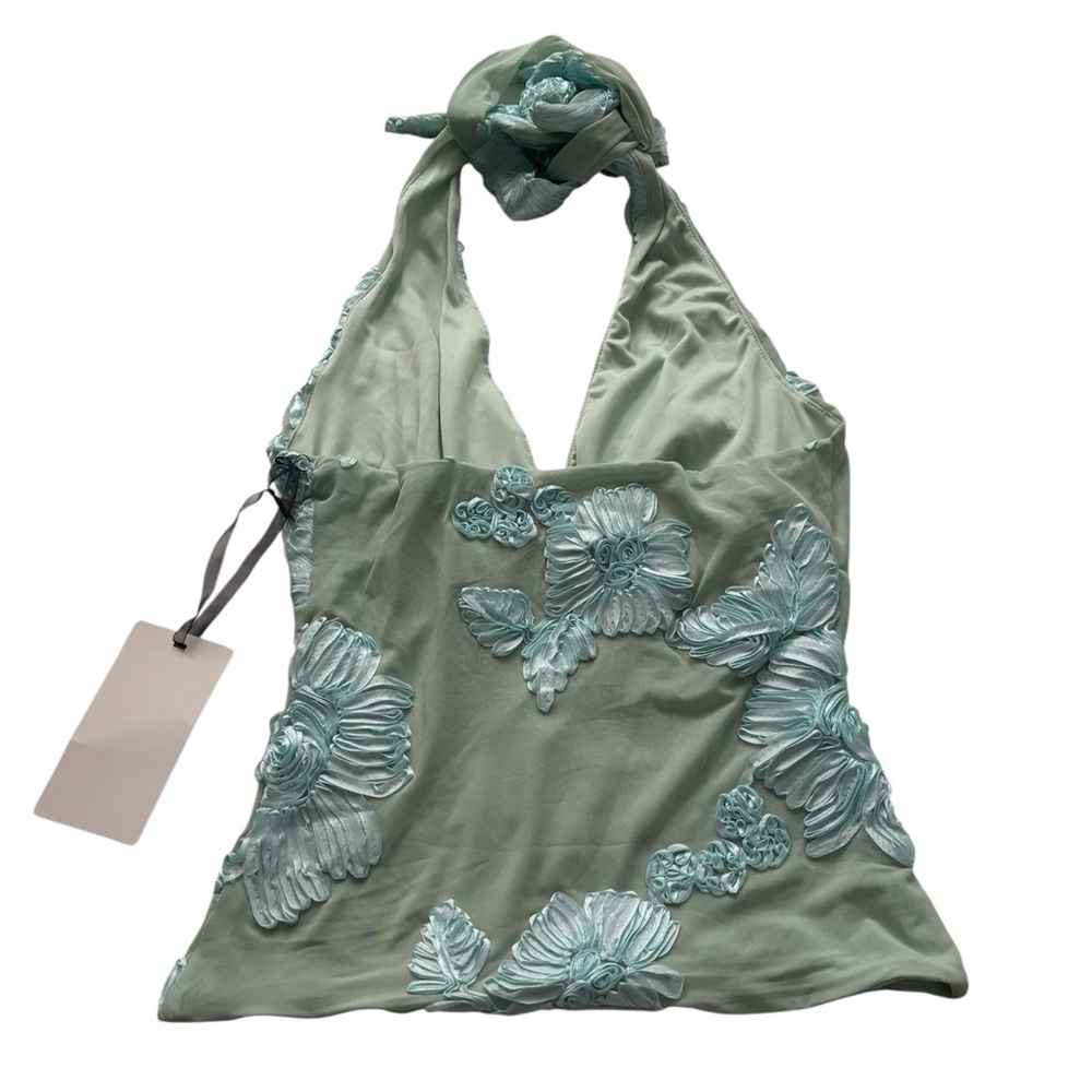 blue green flower halter top - Picture 3 of 5